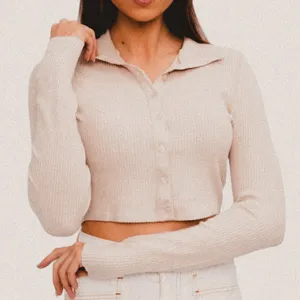 the range nyc collared ribbed knit cream tan long sleeve Medium thumbnail 1