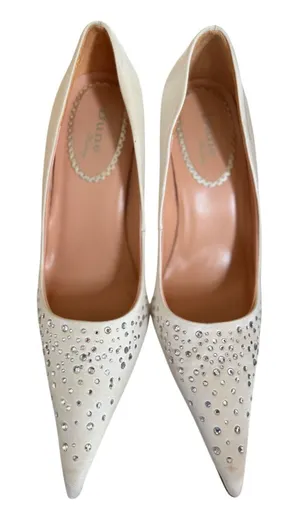 Dune White Satin Pointed Toe Crystal Rhinestone Embellished Bridal Pumps thumbnail 1