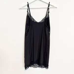 Victorias Secret Slip Dress Size M‎ Black Satin Lace Slit Mini Lingerie Coquette thumbnail 8