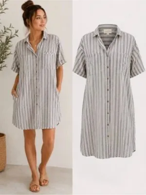 Universal Threads Striped Button-Front Mini Dress in Gray and White thumbnail 2
