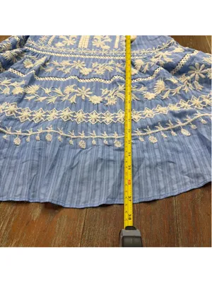 Tory Burch Light Blue Embroidered Crochet Bell Sleeve Tunic Coverup Dress Sz 6 thumbnail 12