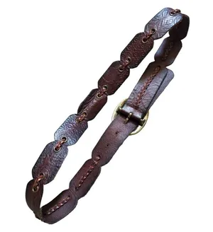 VTG Belt Braided Linked Leather Hippy Boho Hand Tooled Flowers Brass Buckle 37” thumbnail 2
