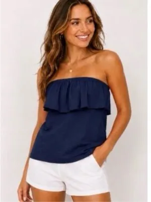 Lilly Pulitzer True Navy Rilo Ruffle Strapless Tube Top thumbnail 1