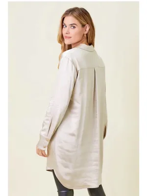 Mystree Long Satin Shirt Dress in Champagne Cream nwt thumbnail 2