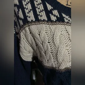 Romeo & Juliet Couture Navy, Cream & Brown Fringe Cable Knit Sweater thumbnail 8