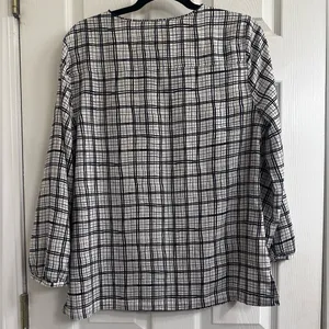 J. Crew Blue and White Boxy Blouse with Mandarin Collar thumbnail 5