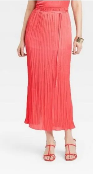A New Day Women's Textured Crinkle Satin Midi Skirt Coral S NWT thumbnail 1