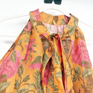 & Other Stories Womens Linen Blend Floral Bow Detail Tiered Trapeze Mini Dress 8 thumbnail 8
