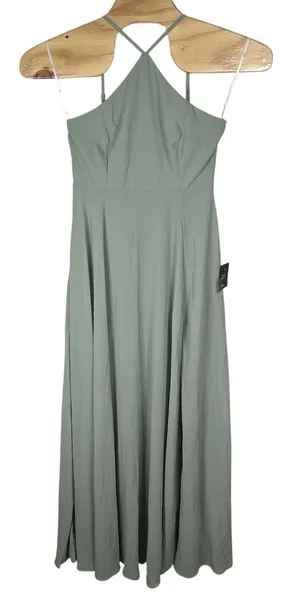 NEW Lulus Absolutely Breathtaking Maxi Dress Large Sage Brush Halter Bridesmaid thumbnail 1