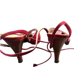 70's vintage burgundy suede peep toe sandals wrap kitten heels ankle strap 5 thumbnail 4