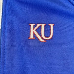 KU Kansas Jayhawks Vintage Adidas Track Jacket 3 Stripe Full Zip Bomber Blue Med thumbnail 4