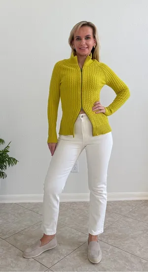 Free People Cable Knit Zip Cardigan Chartreuse Green Size S thumbnail 1
