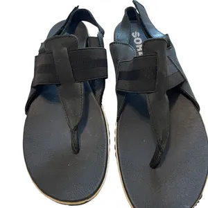 Sorel Women's Out N About Leather Black Flats Sandals thumbnail 4