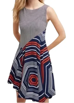 Maeve Anthropologie Cameron Blue Red White Striped Geometric Asymmetric Size S thumbnail 1