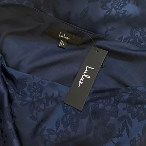 Lulus Jayda Navy Satin Jacquard One-Shoulder Sash Mini Dress size L NWT thumbnail 5