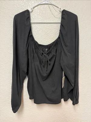 NWT a.n.a Black Off-Shoulder Long Sleeve Tie-Front Top Size 2X thumbnail 5