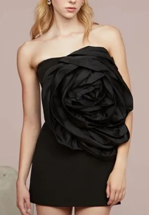 AMUR Rose Baby Doll Dress Black Velvet Rosette Mini Size 4 NWT $478 thumbnail 1
