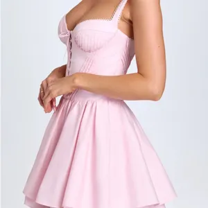 Oh Polly Pintucked‎ Lace-Up Corset Mini Dress in Blush Size 6 C28 thumbnail 3