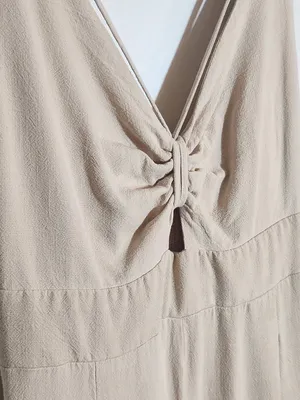 Anrabess Beige V-neck Wide Leg Jumpsuit Size Large thumbnail 4