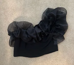 Nasty Gal Black One-Shoulder Ruffle Crop Top thumbnail 1