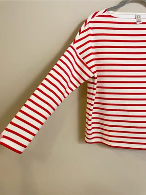 SPANX AirEssentials Red Stripes Boat Neck Long Sleeve Top Size Small thumbnail 4