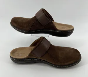Clarks Women 7 Laurieann Strap Clog Taupe Brown Suede Slip On Casual Lightweight thumbnail 6