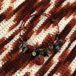RARE Whimsygoth Vampy Chunky Beaded Bohemian Choker Necklace Charms pendant metallic spiral corded wire red black #Emo #Punk #Cyber #Bondage thumbnail 3