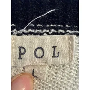 POL Black & White Striped V-Neck Dolman Sleeve Knit Sweater Size L thumbnail 5