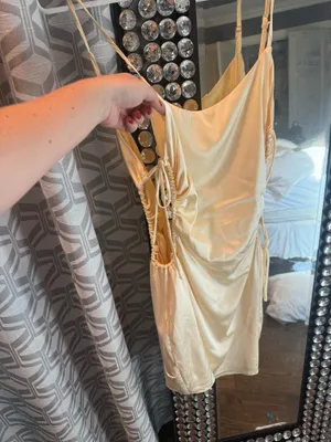 Blush satin yellow cut out dress thumbnail 3