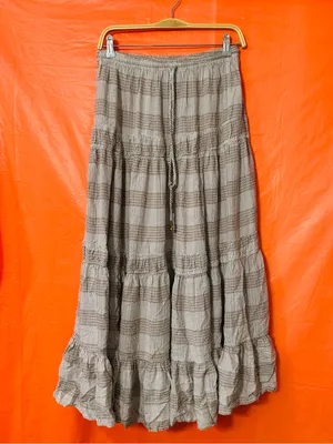 Free People Neutral Plaid Tiered Maxi Skirt thumbnail 3