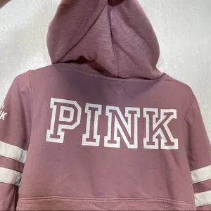 Pink Victoria’s Secret Dusty Pink & White Athletic Stripes ‎ Pullover Hoodie XS thumbnail 5
