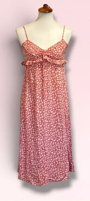 Billabong Terracotta Ditsy Floral Smocked Ruffle Midi Sundress Size S thumbnail 1