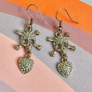 Blue skull and heart rhinestone drop earrings thumbnail 9