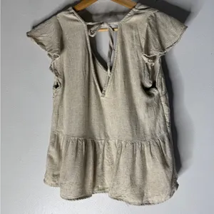 Abercrombie Fitch Linen Blend‎ V Neck Flutter Sleeve Top Tan XS thumbnail 2