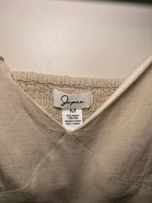Japna Women’s M Beige Linen Blend Bralette Crop Top Smocked Back thumbnail 3