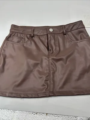 Brown Faux Leather Mini Skirt waist 28 length 13 thumbnail 15