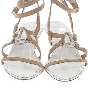 Tod's Sandals Tod's Size 8 Sandals Kitten Heels Strappy Wrap Silver Accent thumbnail 3