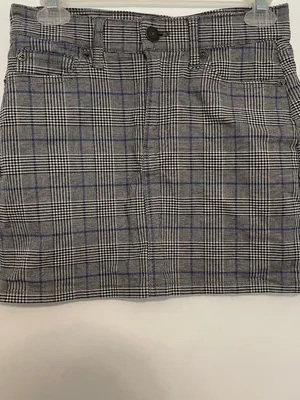 AMERICAN EAGLE Super Stretch Hi-Rise Mini Skirt Gray Black Plaid High Waisted 00 thumbnail 8