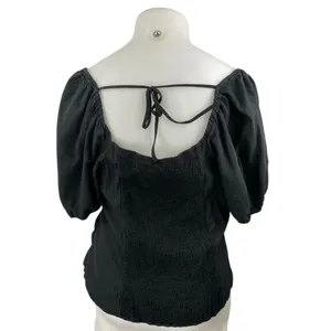 Ava & Viv Women's Black Ruched Short Puff Sleeve Smnocked Blouse Top Size 2X thumbnail 2