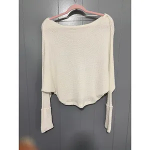 Free People White Drippy Mercury Waffle Knit Oversized Boho Casual Top XS thumbnail 2