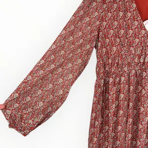 Umgee Burgundy Ditsy Floral Print Maxi Dress with Slits size Large Long Sleeves thumbnail 4