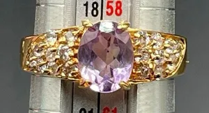 Purple Clear Rhinestone 14k Gold Electroplate Cocktail Ring Size 9 thumbnail 1