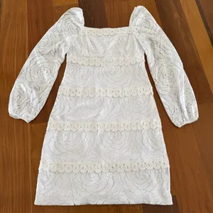 Lilly Pulitzer White Lace Puff Long Sleeve Mini Dress thumbnail 1