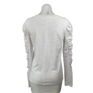 Free People We The Free White Ruched Long Sleeve Crew Neck Blouse Top Size M thumbnail 4