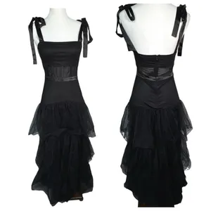 LULUS NWT Mystique Black Tulle Tie-Strap Tiered Maxi Dress Formal XXS thumbnail 6