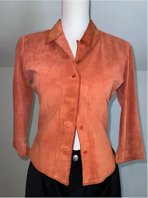 Arden B. Suede Leather Fitted Jacket, Size M, Orange Size M thumbnail 1