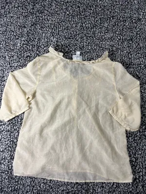 LOFT Cream Ruffle V-Neck Pintuck Pleated Short Sleeve Blouse Preppy Size M thumbnail 5