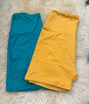 Amazon High-Waist Performance Shorts - Teal & Mustard thumbnail 1