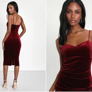 LULUS Sexy Prom Wedding Holiday Elegant Chic Shimmer Velvet Cocktail Midi thumbnail 5