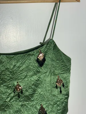 NWOT Hope for Flowers by Tracy Reese Beaded Cami Green Top 100% Naia Acetate thumbnail 9
